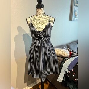 Purple Snow Navy and White Striped Tie-Front Mini Dress